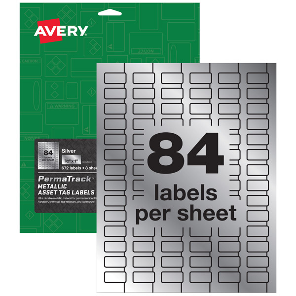 Avery® 60519 PermaTrack® Durable Metallic Asset Tag Labels 1/2-inch x 1-inch, 1 Case