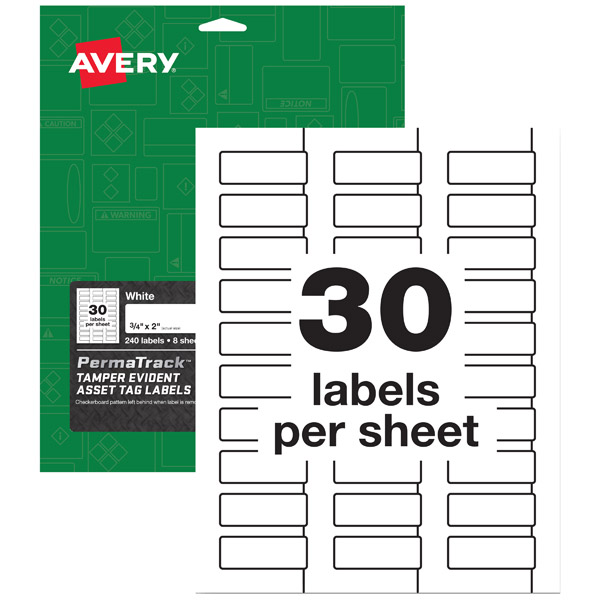Avery® 60530 PermaTrack® Tamper-Evident Asset Tag Labels 3/4-inch x 2-inch, 1 Case