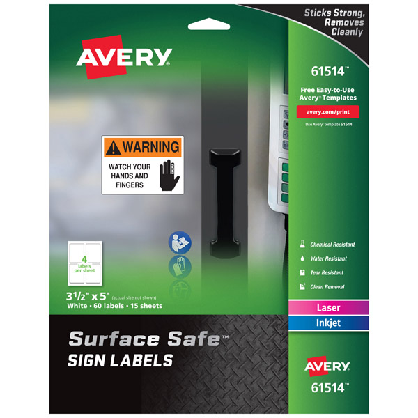Avery® 61514 Surface Safe® Sign Labels 3-1/2-inch x 5-inch, 1 Case