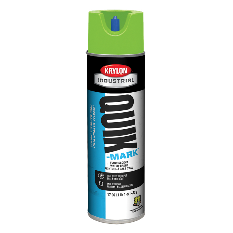 Krylon Industrial A03630 Fluorescent Safety Green Quik-Mark Water Based Inverted Marking Paint Case of 12