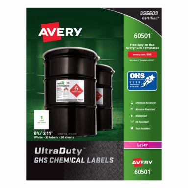 Avery&reg; 60501 UltraDuty&reg; GHS Chemical Labels 8-1/2-inch x 11-inch, 1 Case
