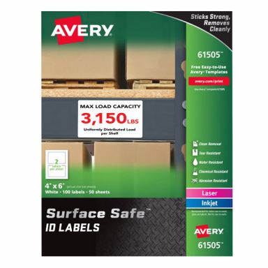 Avery&reg; 61505 Surface Safe&reg; ID Labels 4-inch x 6-inch, 1 Case