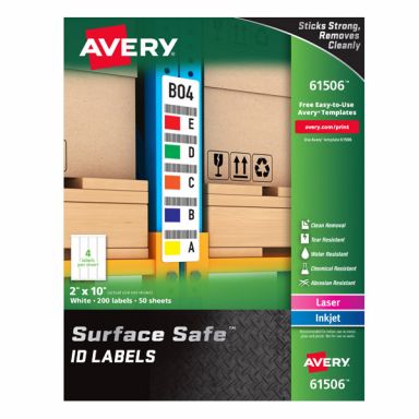 Avery&reg; 61506 Surface Safe&reg; ID Labels 2-inch x 10-inch, 1 Case