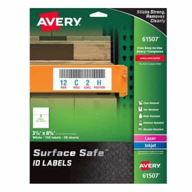 Avery&reg; 61507 Surface Safe&reg; ID Labels 3-1/4-inch x 8-3/8-inch, 1 Case