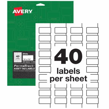 Avery&reg; 61525 PermaTrack&reg; Durable White Asset Tag Labels 3/4-inch x 1-1/2-inch, 1 Case