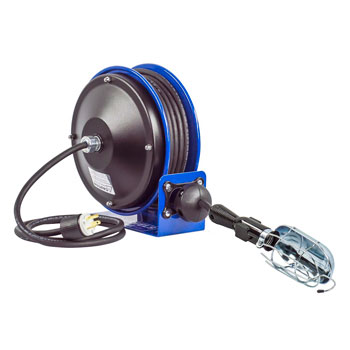 COXREELS PC10-3016-E - Compact efficient heavy duty power cord reel with a incandescent caged drop l