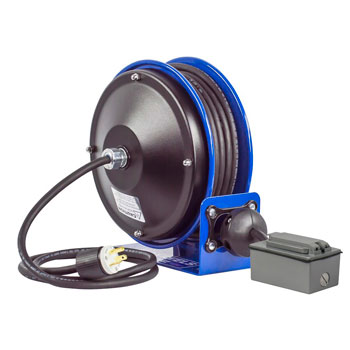 COXREELS PC10-3012-F - Compact efficient heavy duty power cord reel with a duplex G.F.C.I. metal ind