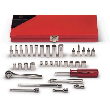 Wright Tool 236 1/4 Drive 34 Piece 6, 8, 12 Point Standard, 6 & 12 Point Deep Skts and Screwdriver B