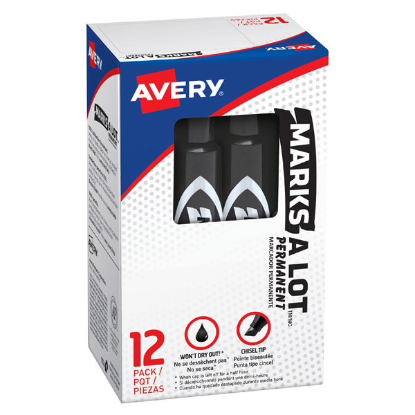 Avery® 07888 Marks A Lot® Regular Desk Style Permanent Markers Black, 1 Case