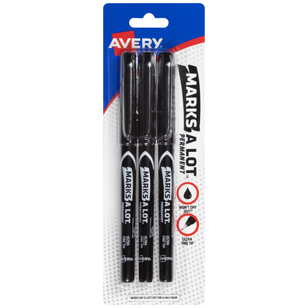 Avery® 09230 Marks A Lot® Ultra Fine Tip Permanent Markers Black, 1 Case
