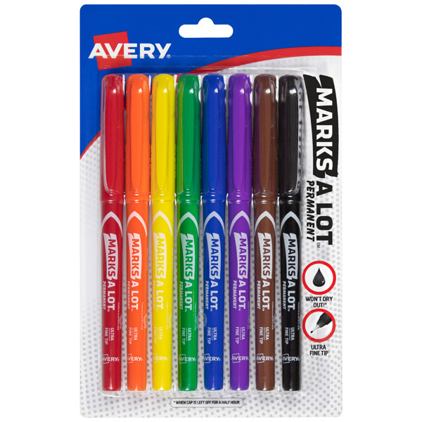 Avery® 09231 Marks A Lot® Ultra Fine Tip Permanent Markers Assorted Colors, 1 Case