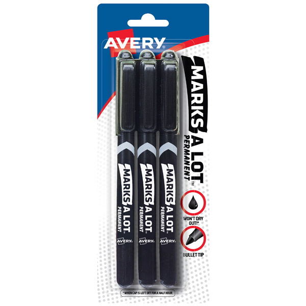 Avery® 29837 Marks A Lot® Pen Style Permanent Markers Black, 1 Case