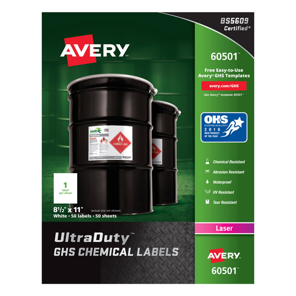 Avery® 60501 UltraDuty® GHS Chemical Labels 8-1/2-inch x 11-inch, 1 Case