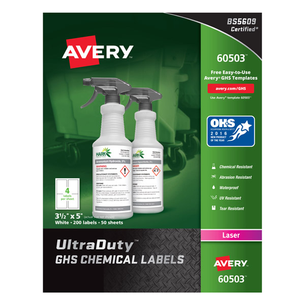 Avery® 60503 UltraDuty® GHS Chemical Labels 3-1/2-inch x 5-inch, 1 Case