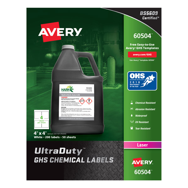 Avery® 60504 UltraDuty® GHS Chemical Labels 4-inch x 4-inch, 1 Case