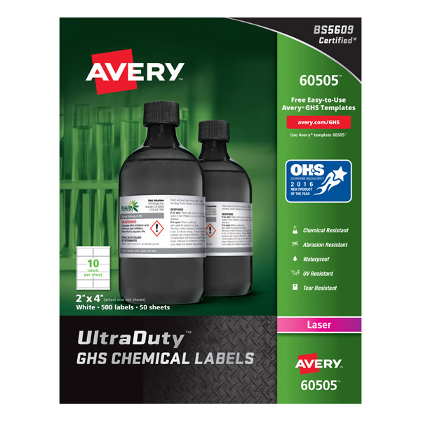 Avery® 60505 UltraDuty® GHS Chemical Labels 2-inch x 4-inch, 1 Case