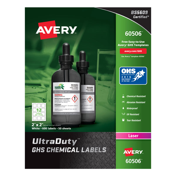 Avery® 60506 UltraDuty® GHS Chemical Labels 2-inch x 2-inch, 1 Case