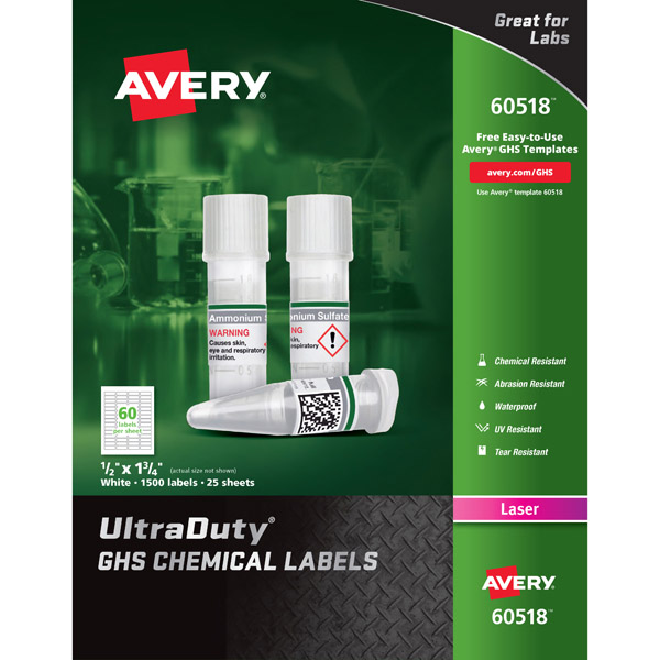 Avery® 60518 UltraDuty® GHS Chemical Labels 1/2-inch x 1-3/4-inch, 1 Case