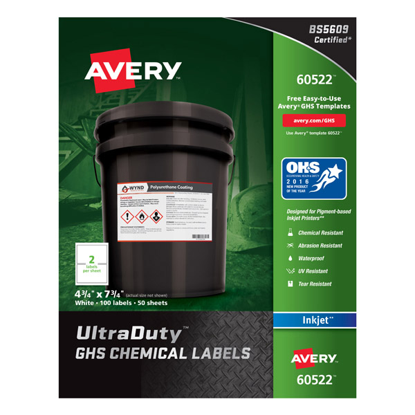 Avery® 60522 UltraDuty® GHS Chemical Labels 4-3/4-inch x 7-3/4-inch, 1 Case