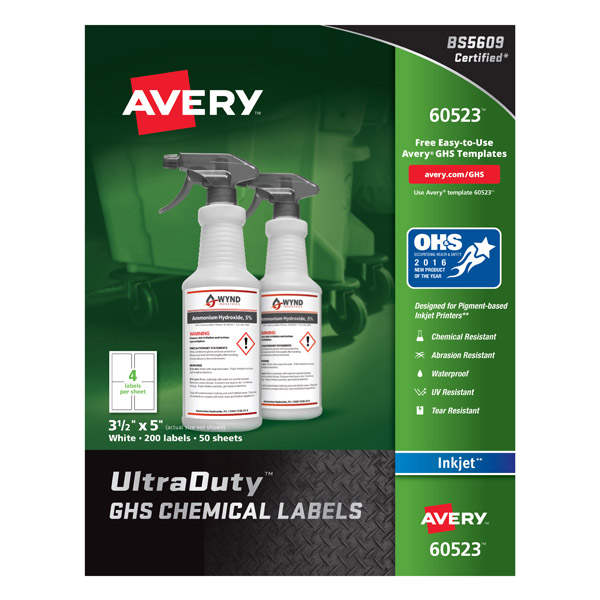 Avery® 60523 UltraDuty® GHS Chemical Labels 3-1/2-inch x 5-inch, 1 Case