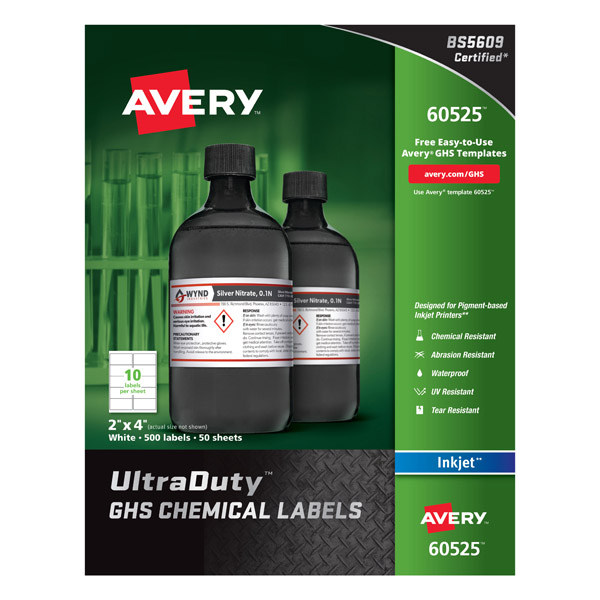 Avery® 60525 UltraDuty® GHS Chemical Labels 2-inch x 4-inch, 1 Case