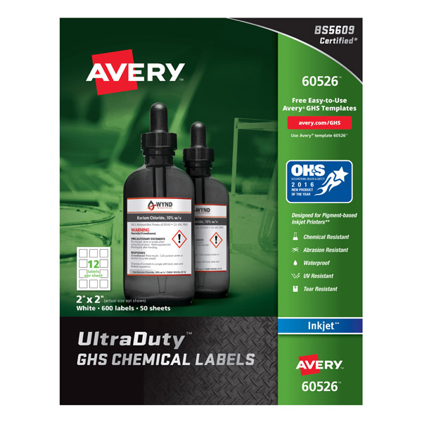 Avery® 60526 UltraDuty® GHS Chemical Labels 2-inch x 2-inch, 1 Case