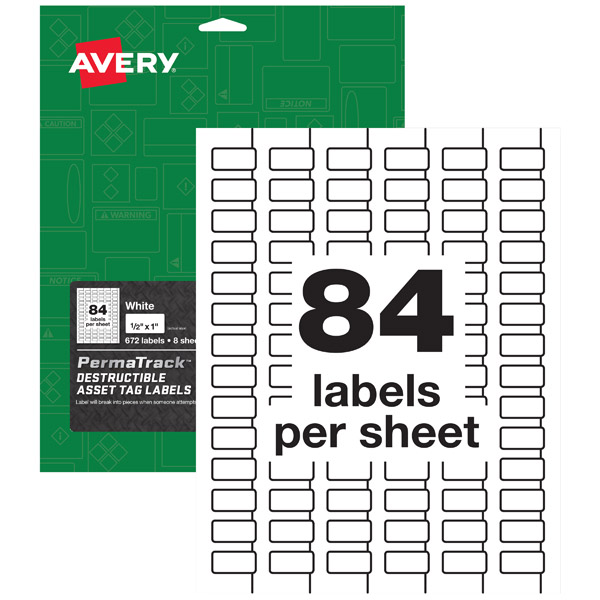 Avery® 60535 PermaTrack® Destructible Asset Tag Labels 1/2-inch x 1-inch, 1 Case