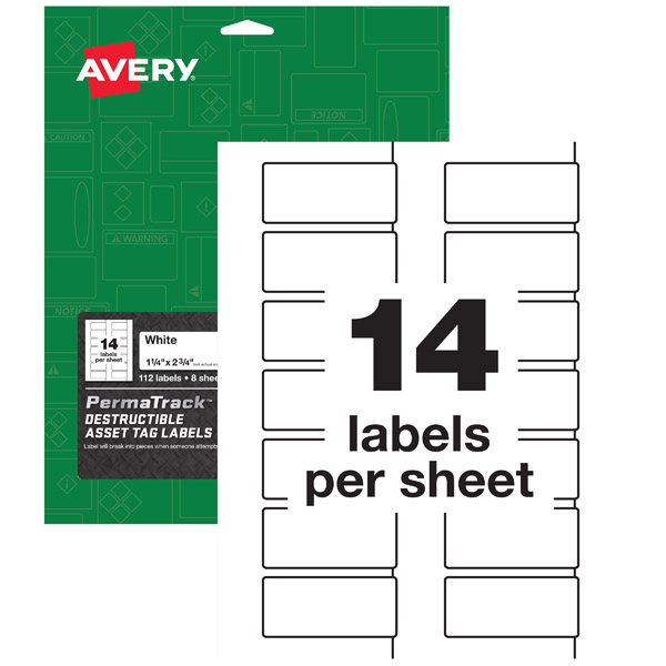 Avery® 60537 PermaTrack® Destructible Asset Tag Labels 1-1/4-inch x 2-3/4-inch, 1 Case