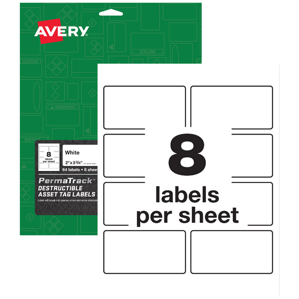 Avery® 60539 PermaTrack® Destructible Asset Tag Labels 2-inch x 3-3/4-inch, 1 Case