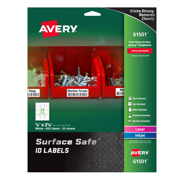 Avery® 61501 Surface Safe® ID Labels 7/8-inch x 2-5/8-inch, 1 Case