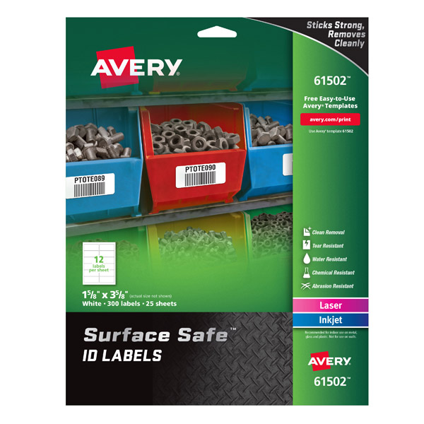 Avery® 61502 Surface Safe® ID Labels 1-5/8-inch x 3-5/8-inch, 1 Case