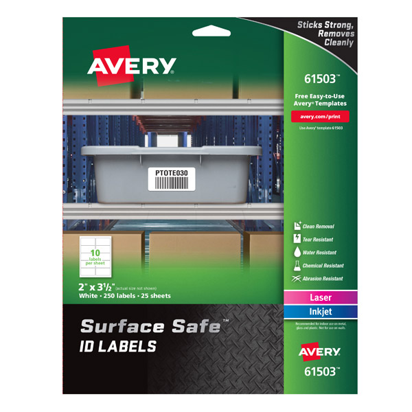 Avery® 61503 Surface Safe® ID Labels 2-inch x 3-1/2-inch, 1 Case