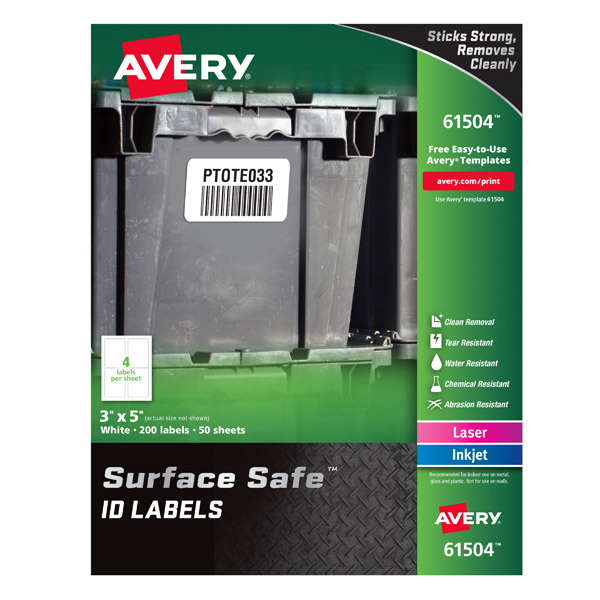 Avery® 61504 Surface Safe® ID Labels 3-inch x 5-inch, 1 Case