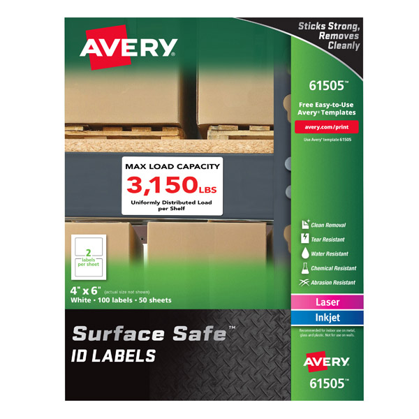 Avery® 61505 Surface Safe® ID Labels 4-inch x 6-inch, 1 Case