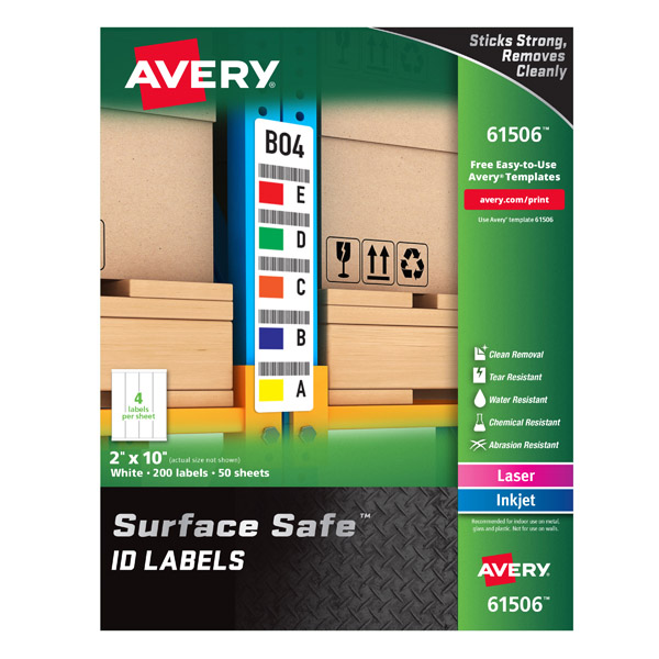 Avery® 61506 Surface Safe® ID Labels 2-inch x 10-inch, 1 Case