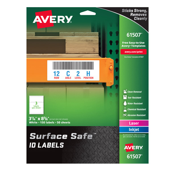 Avery® 61507 Surface Safe® ID Labels 3-1/4-inch x 8-3/8-inch, 1 Case