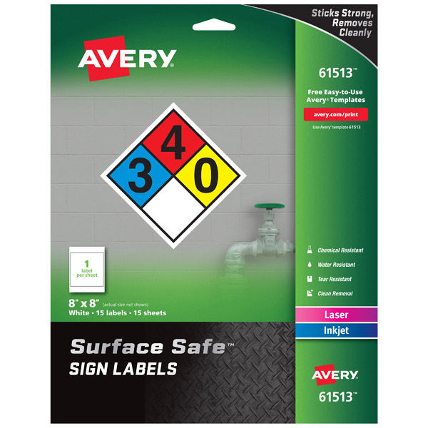 Avery® 61513 Surface Safe® Sign Labels 8-inch x 8-inch, 1 Case