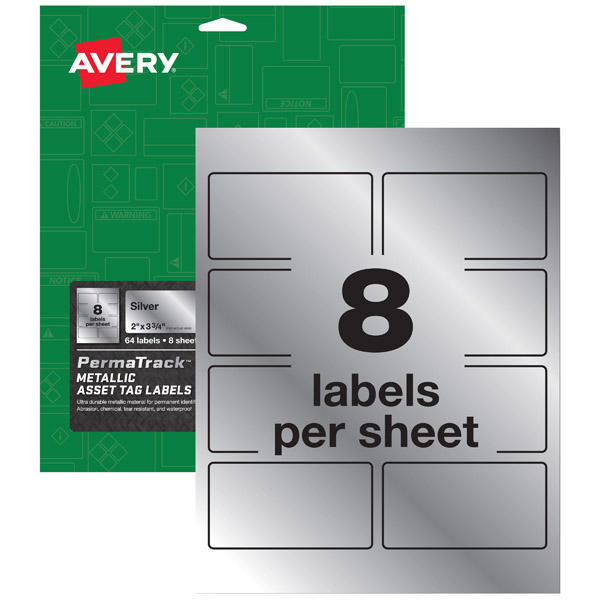 Avery® 61520 PermaTrack® Durable Metallic Asset Tag Labels 2-inch x 3-3/4-inch, 1 Case