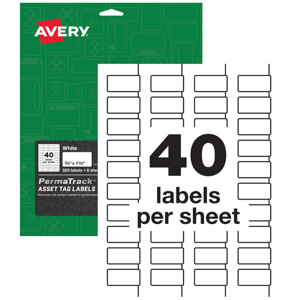Avery® 61525 PermaTrack® Durable White Asset Tag Labels 3/4-inch x 1-1/2-inch, 1 Case