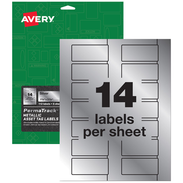 Avery® 61528 PermaTrack® Durable Metallic Asset Tag Labels 1-1/4-inch x 2-3/4-inch, 1 Case