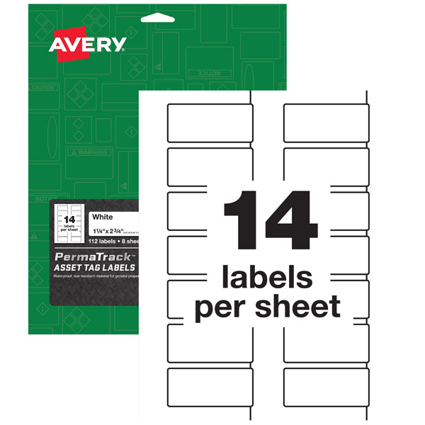 Avery® 61529 PermaTrack® Durable White Asset Tag Labels 1-1/4-inch x 2-3/4-inch, 1 Case