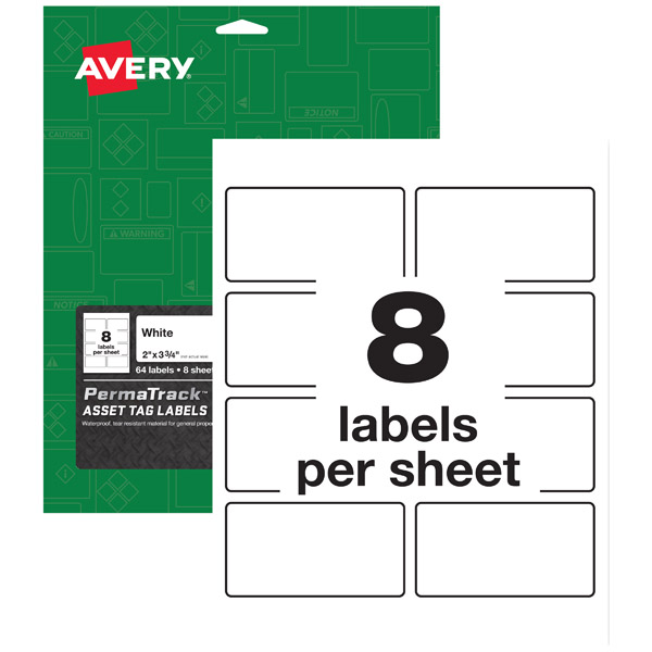 Avery® 61530 PermaTrack® Durable White Asset Tag Labels 2-inch x 3-3/4-inch, 1 Case