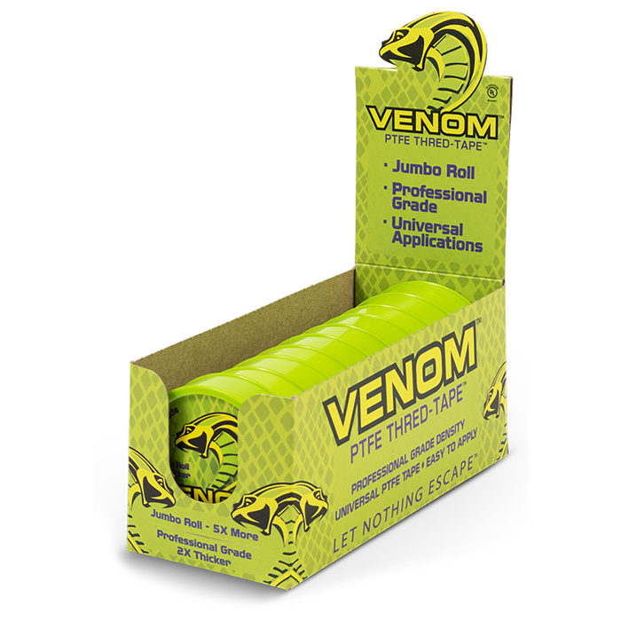 VM1500-10 Venom PTFE Thred-Tape, Universal PTFE Thread Tape, 1/2" x 1500", 10-Pack