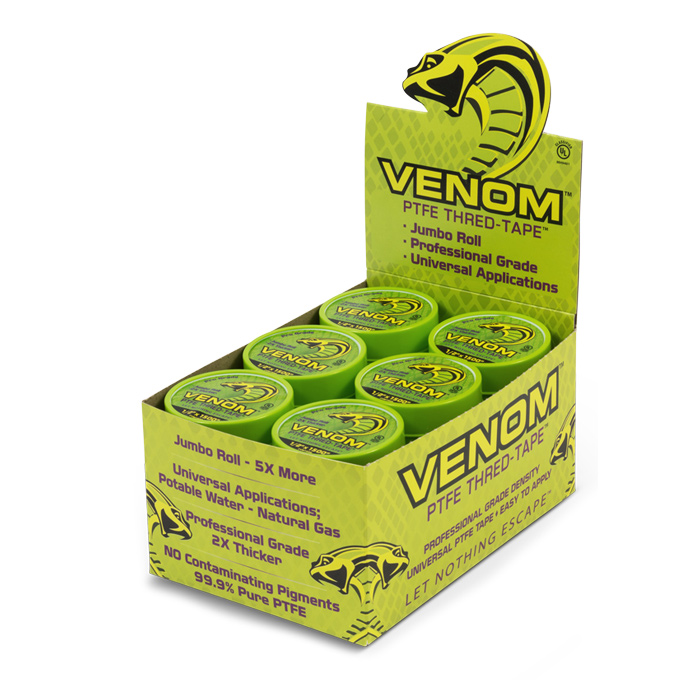 VM1500-36 Venom PTFE Thred-Tape, Universal PTFE Thread Tape, 1/2" x 1500", 36-Pack