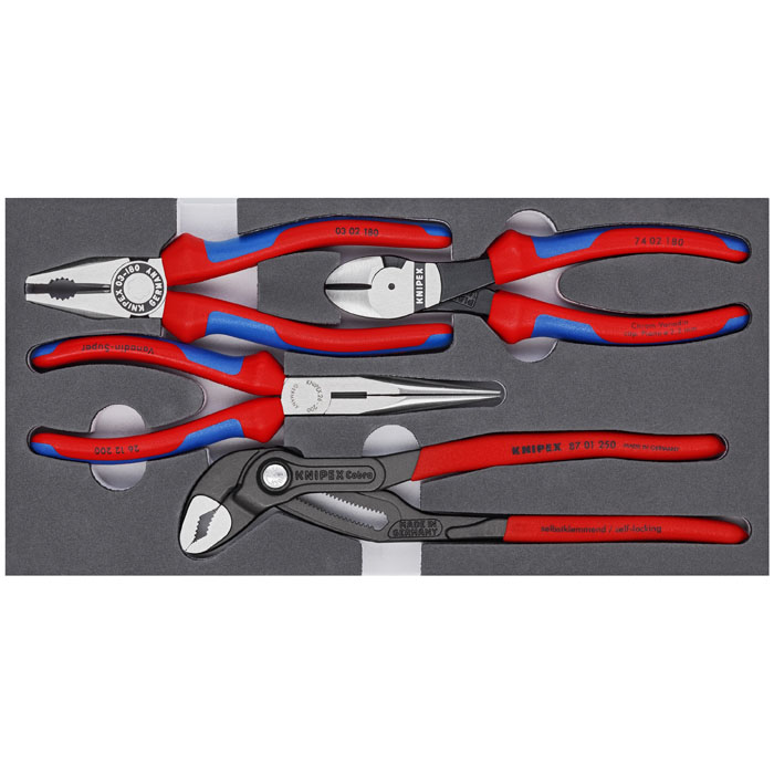 KNIPEX 00 20 01 V15 - 4 Pc Basic Pliers Set in Foam Tray