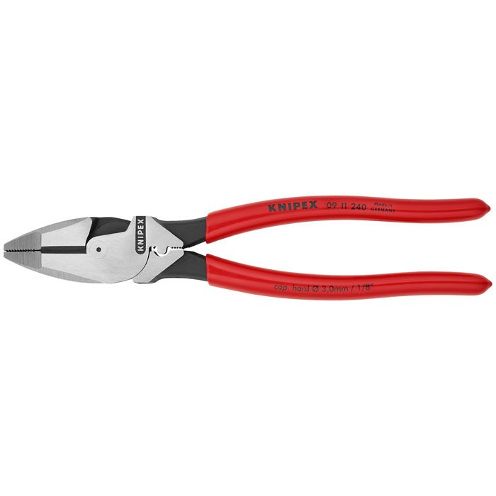 KNIPEX 09 11 240 SBA - High Leverage Lineman's Pliers New England with Fish Tape Puller & Crimper