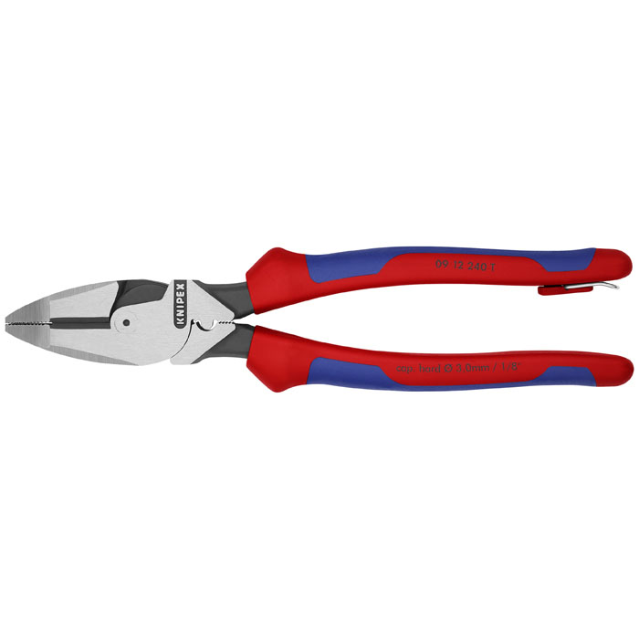 KNIPEX 09 12 240 T BKA - High Leverage Lineman's Pliers New England with Tape Puller & Crimper-Tethered Attachment
