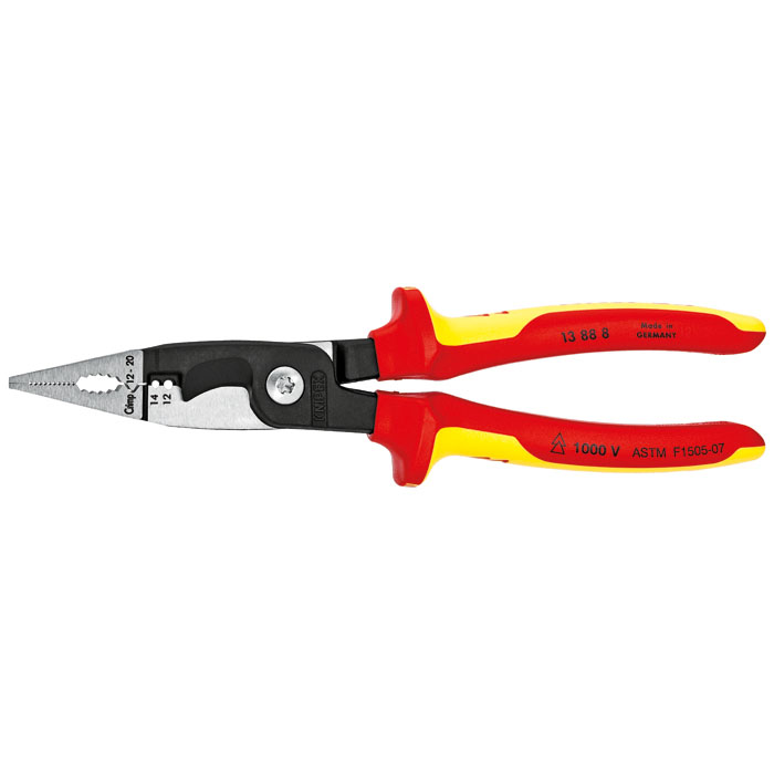 KNIPEX 13 88 8 SBA - 6-in-1 Electrical Installation Pliers 12 and 14 AWG-1000V Insulated