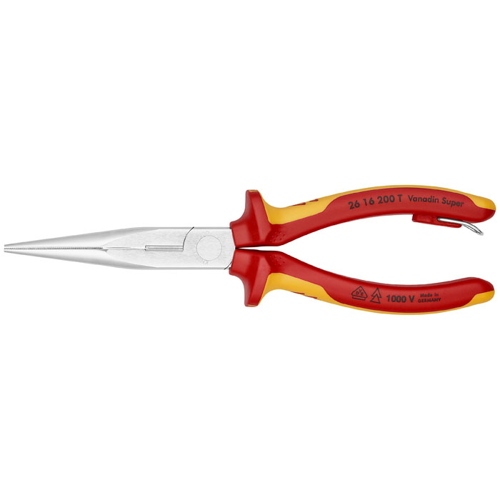 KNIPEX 26 16 200 T - Long Nose Pliers with Cutter-1000V Insulated-Tethered Attachment