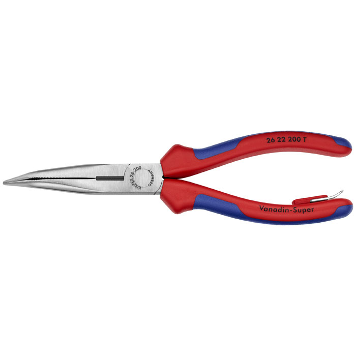 KNIPEX 26 22 200 T BKA - Long Nose 40 Degree Angled Pliers with Cutter-Tethered Attachment